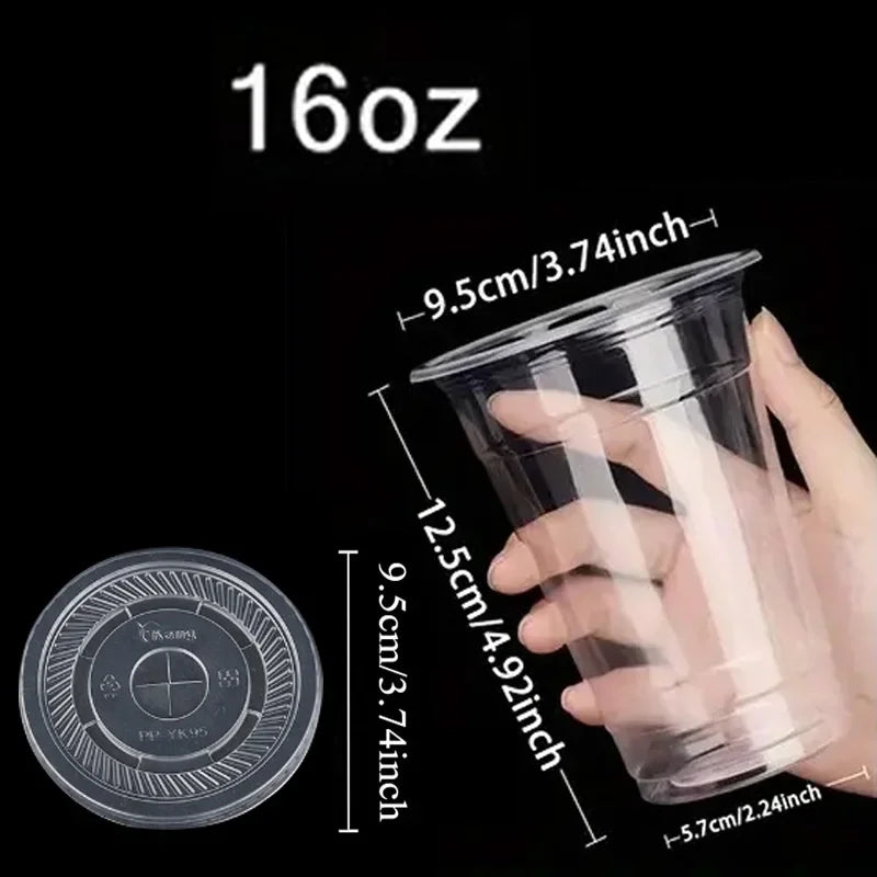 50 PCS12/16/20OZ Plastic Cups with Lids Transparent Disposable Cups Party Weddings Holidays Coffee Milkshakes Cold Drinks