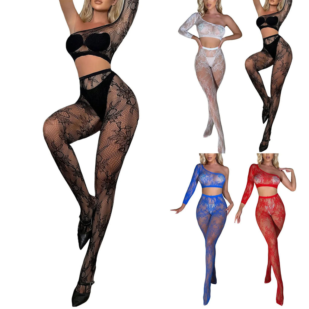 Womens Hollow Out Lingerie Set Sexy Tights Lace Bralette And Panty Set Strappy Full Bodystockings Sexy Lingeries Boudoir Outfits