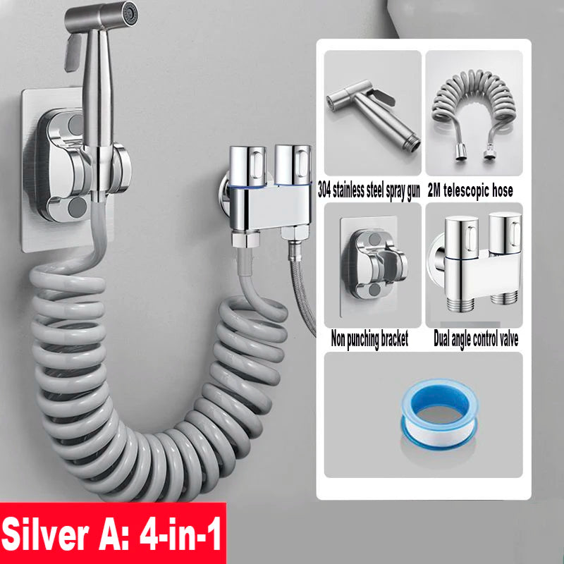 Handheld Toilet Bidet Faucet Sprayer Stainless Steel Bathroom Bidet Spraye Set Hand Sprayer Shower Head Self Cleaning No Punch