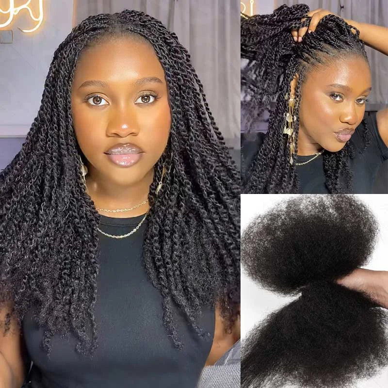QVR Afro Kinky Bulk Human Hair Kinky Curly Bulk For Braiding DreadLock 50g/Pack Hair Extentions Natural Color No Attachment