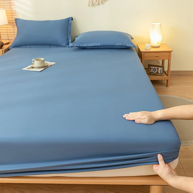 Fitted Bed Sheet with Elastic Band Solid Color Soft Mattress Cover for Single Double King Queen Bed 90/120/140/150/160/180x200cm