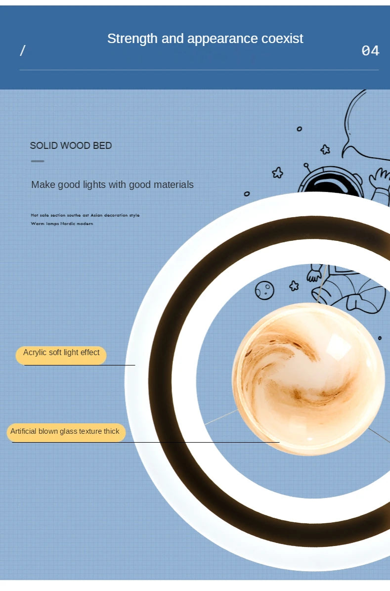 Saturn Pendant Lights for Children Bedroom Modern Led Hanging Lamp Planet Decoration Kids Lighting Ceiling Chandeliers Modern