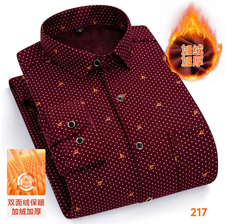 2025 Men's Autumn Winter Warm Long Sleeve Casual Plaid Shirts Thickern Fleece Check Shirts for Men Plus Size Male Office Clothes