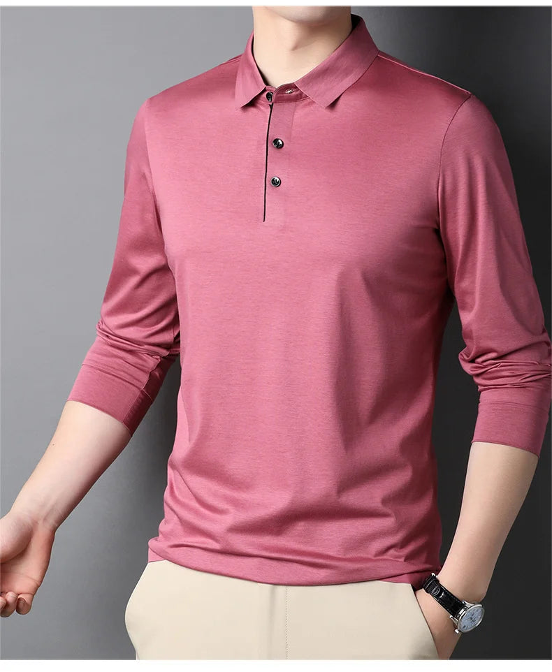 Bamboo Fiber Viscose And Cotton Blend Polo Shirt Men Short Sleeve Collar New Seamless T-shirt Summer Thin Lightweight Poloshirt