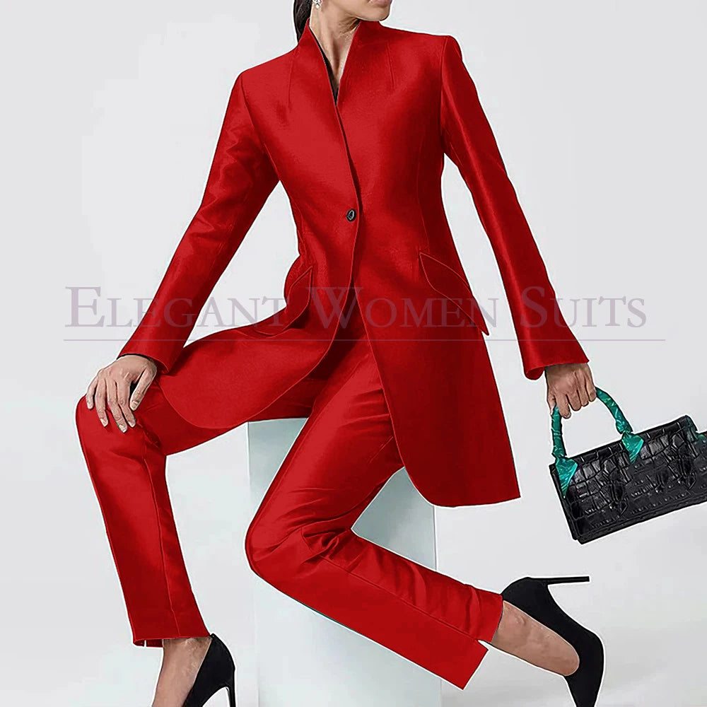 Evening Women's Suits Solid Color One-Button Slim 2 Piece Jacket Pants Full Sets High Quality Party Female Clothing 2026