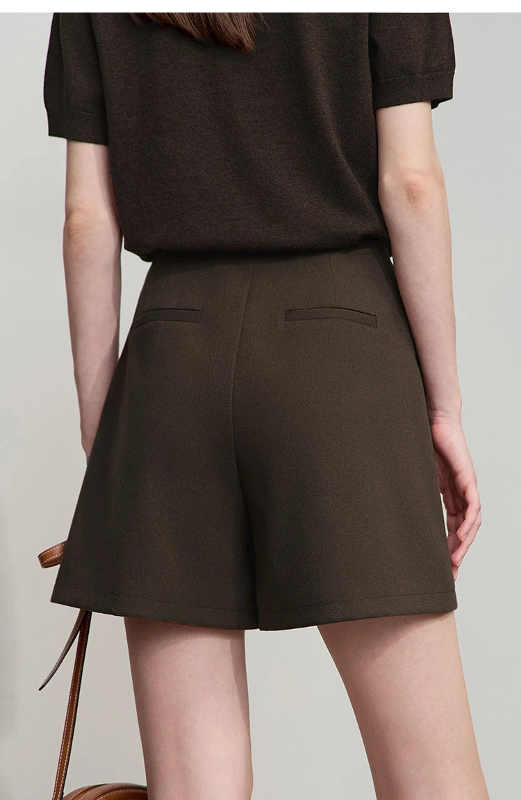 AMII 2025 Autumn Concise for Loose Casual Wide-leg Female pants Elegant Office Lady Simple  Shorts Bottoms 12523083