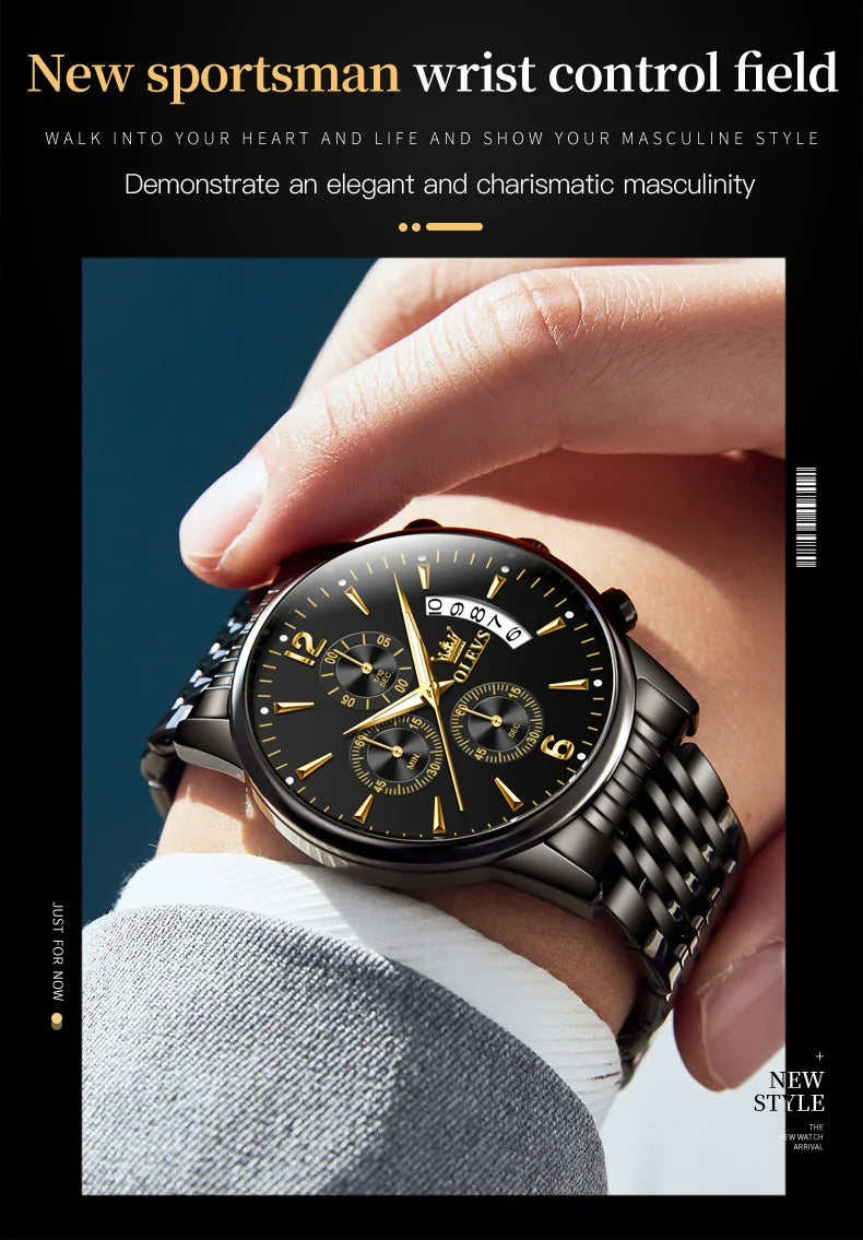 OLEVS Men Watches Top Brand Luxury Watch Waterproof Stainless Steel Men Wristwatch Luminous Quartz Watch Box Gift Set