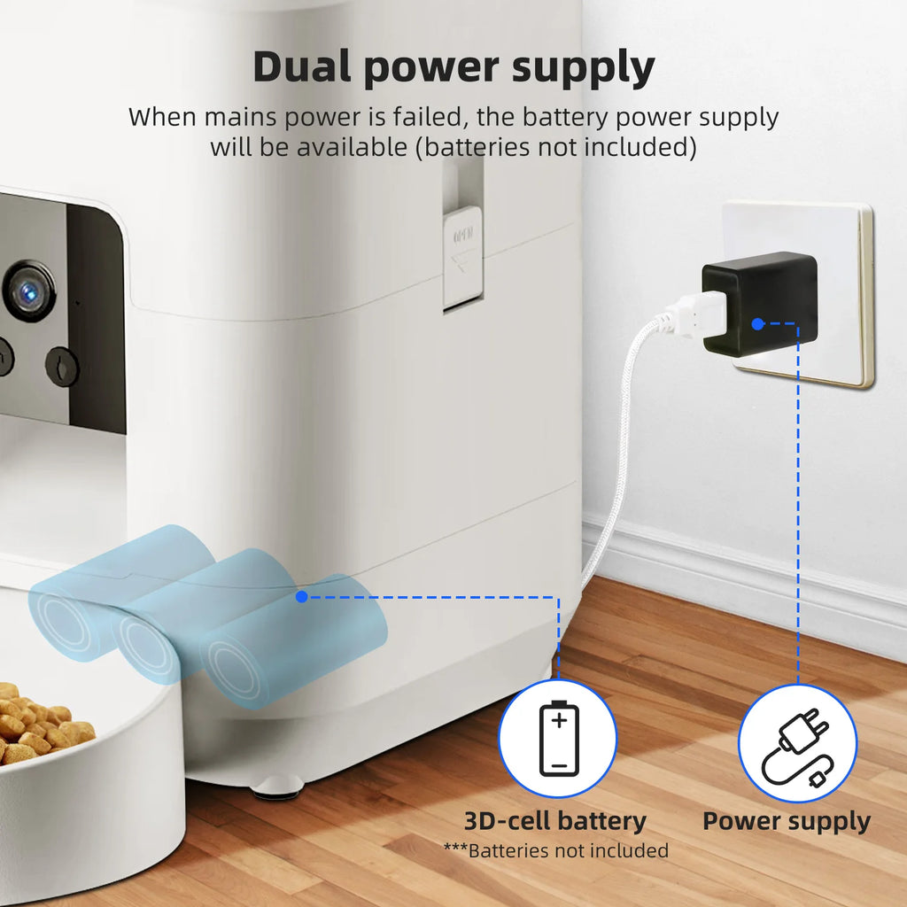 2L Automatic Pet Feeder Cat Smart Pet Feeder Wi-Fi & Camera Controlled Feeder Dog & Cat Food Dispenser Remote App (No 5V 2A Plug