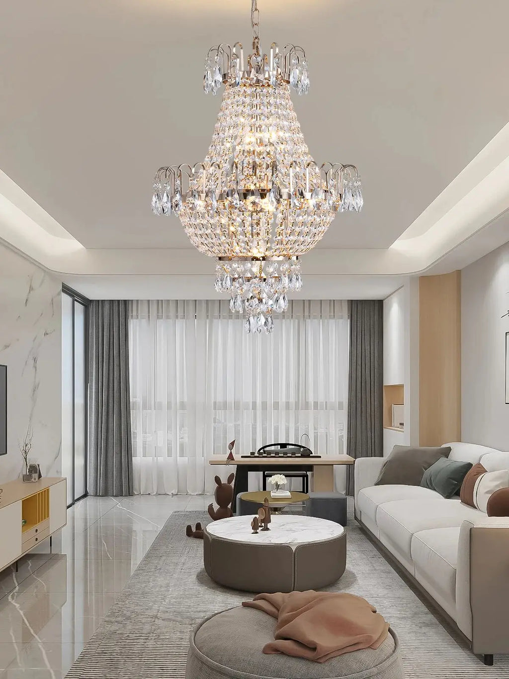 ARLGSITE Luxury Gold Crystal Chandelier Elegant Dazzling K9 Crystals Ceiling Light for Living Room Dining Room Hallway-Gold