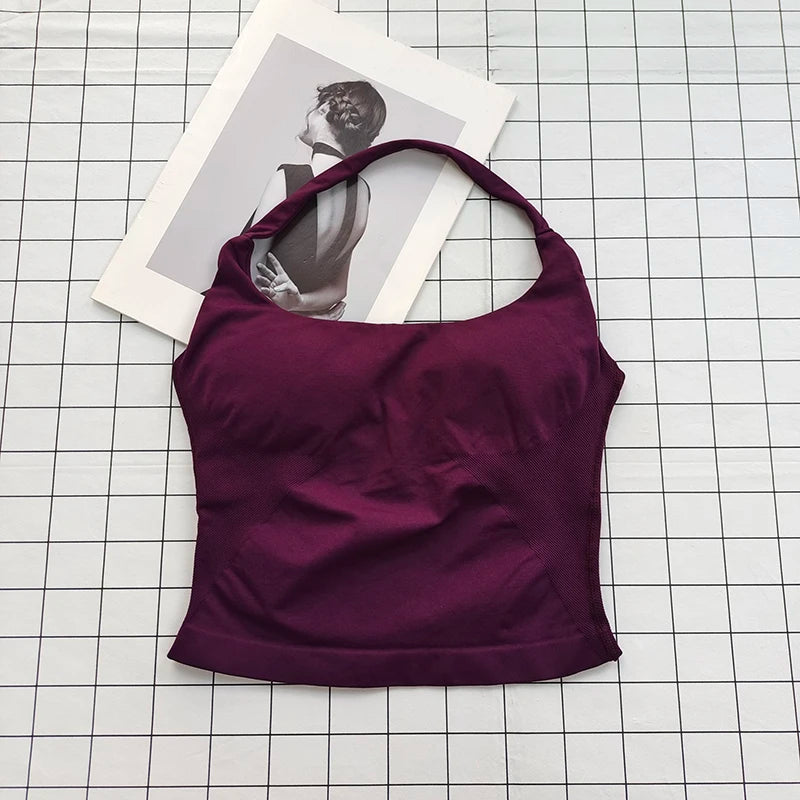 Women's Halter Neck Backless Camisole Sports Set with Padded, Shockproof Yoga Tank Top for Gym Fitness Workout & Daily Outdoor W
