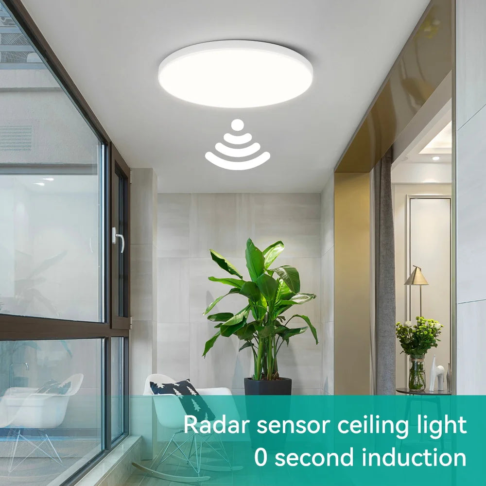 LED Radar Sensing Ceiling Light Intelligent Panel Lamp Motion Sensor Light Home Ceiling Lamp For Hallways Aisle Stairways Garage