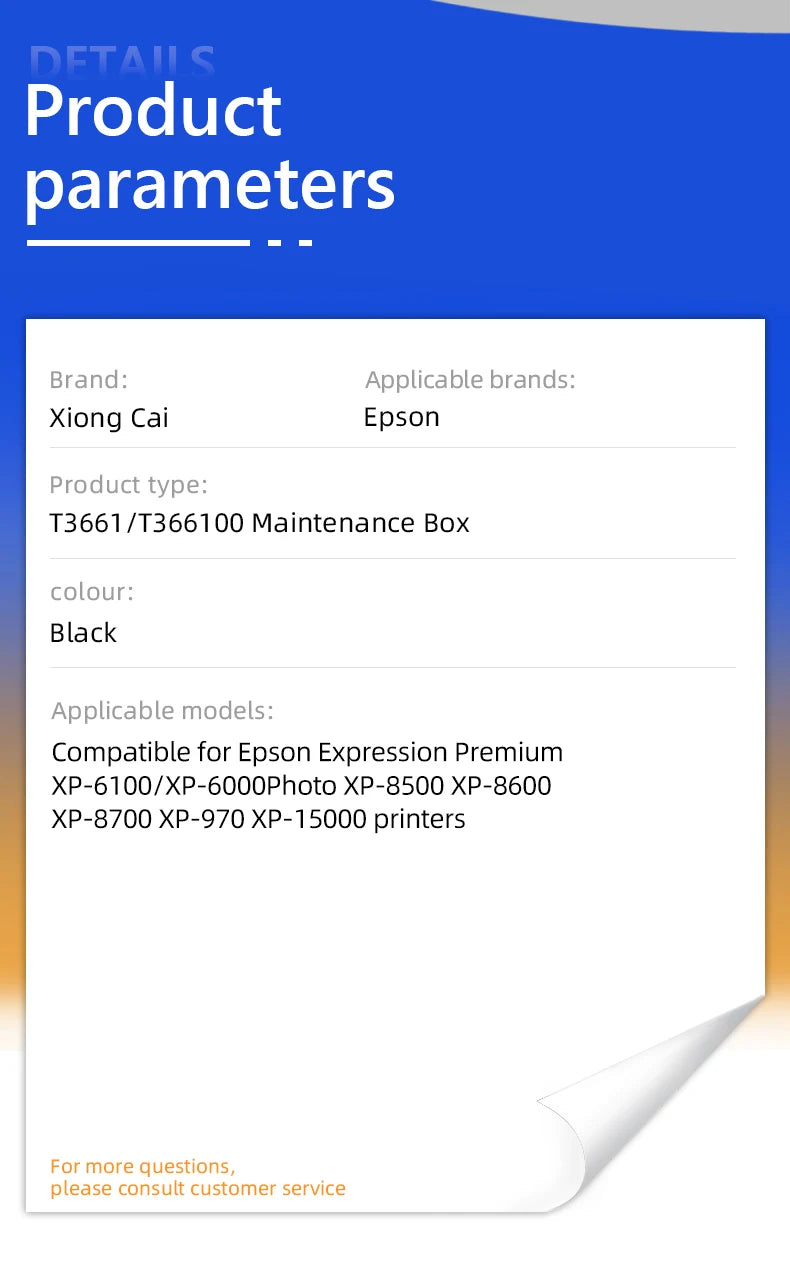 T3661/T366100 Maintenance Box,for Epson Expression Premium XP-6100/XP-6000Photo XP-8500 XP-8600 XP-8700 XP-970 XP-15000 printers