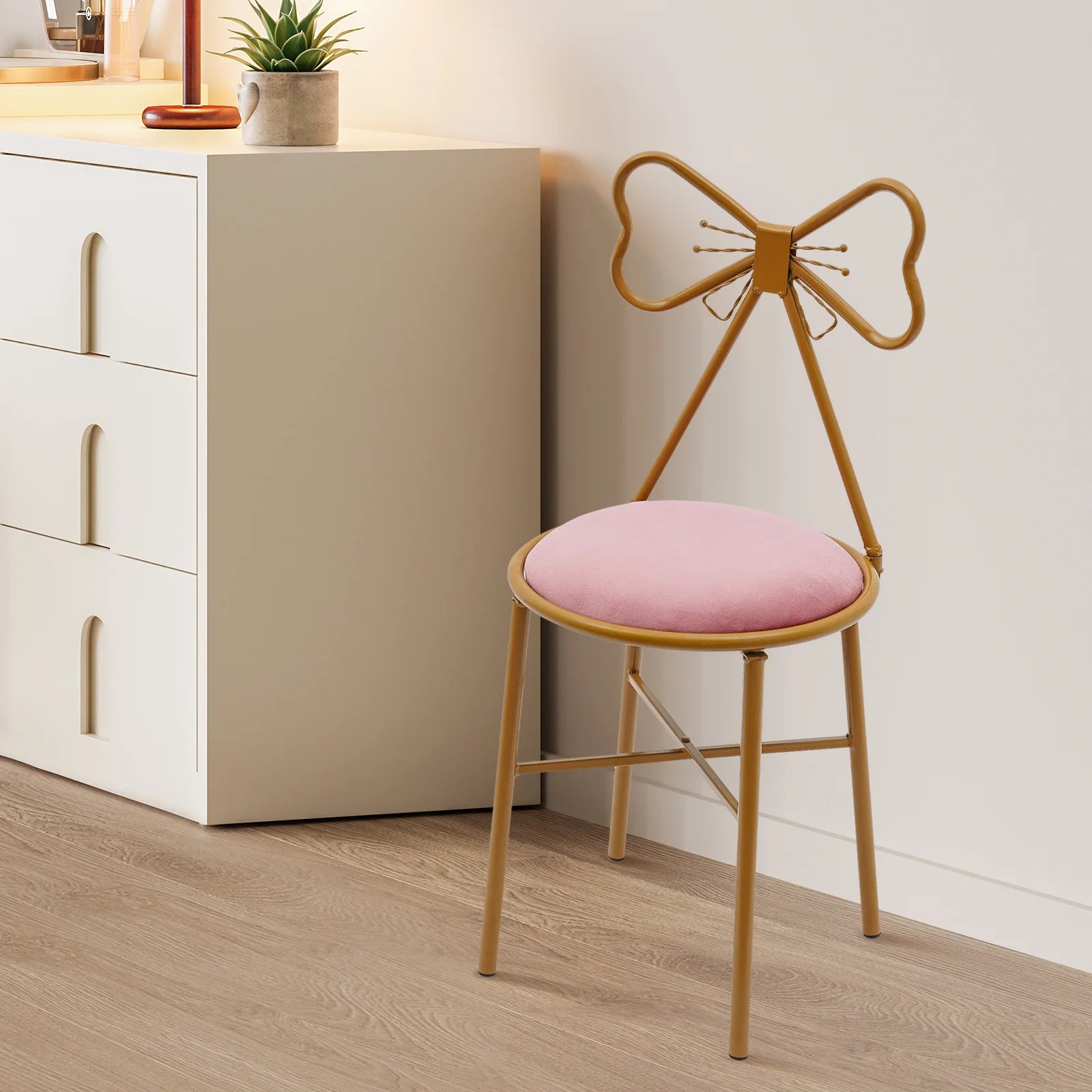 Butterfly Bow Tie Vanity Chair Modern Vanity Stool Velvet Cushion Makeup Chair Metal Frame Butterfly Backrest Chair Dining Chair