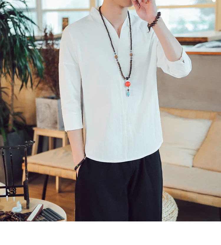 Summer Kimono Japanese Style Short Sleeve Men New Half-sleeved Cotton Linen Breathable Men Clothing T-shirt Japanese Yukata Tops