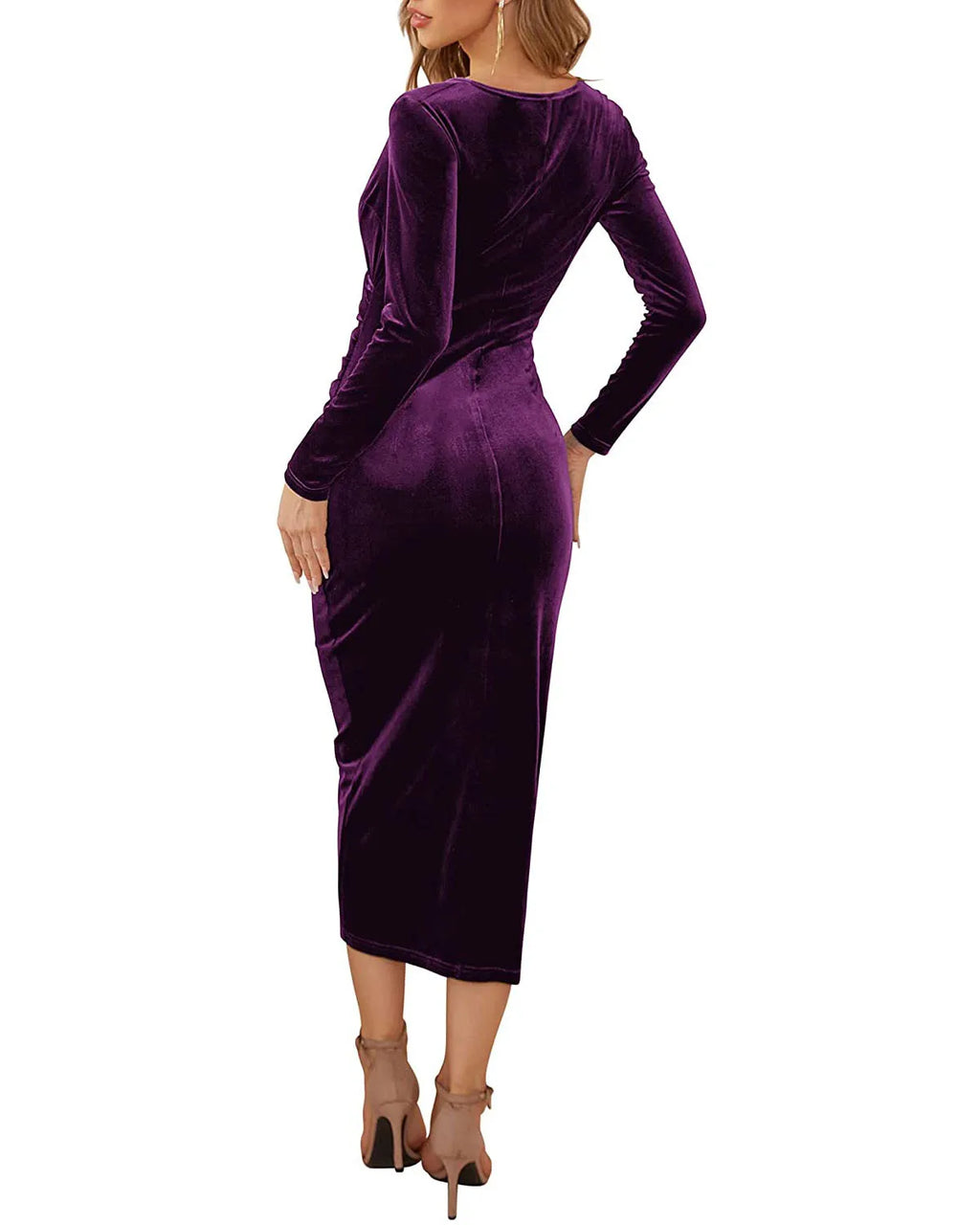Sexy Woman Solid Color Long Sleeved Party Club Vestidos Autumn Fashion Women's V-neck Bag Hip Irregular Medium Long Dresses