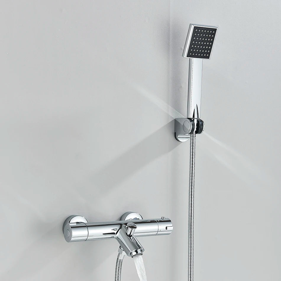 Thermostatic Shower Set Black/Chrome Brass Wall Mounted Bathroom Shower Thermostat Mixer Valve Handle Spray Bathroom Accessories