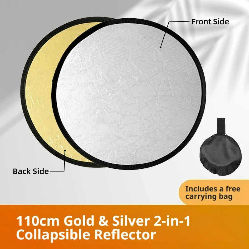 2-in-1 Dual Sided Gold Silver Reflector Portable Foldable Light Panel for Portrait Live Streaming Studio Outdoor Photography