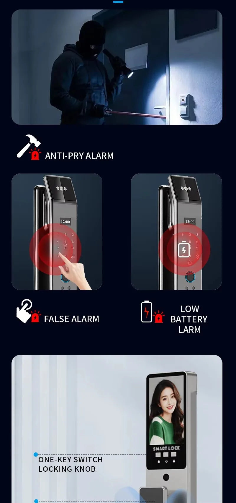 3D Face Recognition Palm Vein Recognition Tuya Automatic Lock With Camera Biometric Fingerprint Password Security Digital Lock