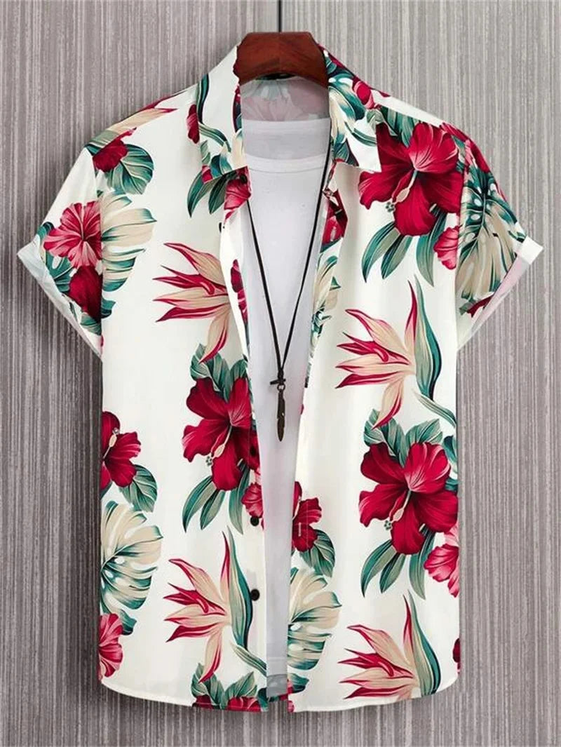 Hawaiian Flower 3D Shirt Plant Printed Men's Clothing Summer Street Loose 3XL Top Trendy Beach Party Social