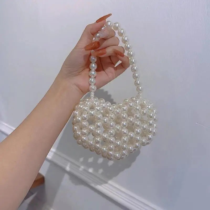 Pearl Beaded Heart Bag for Kids & Girls Sweet Love Shape Mini Fashion Handbag Cute Daily Accessory Gift Option