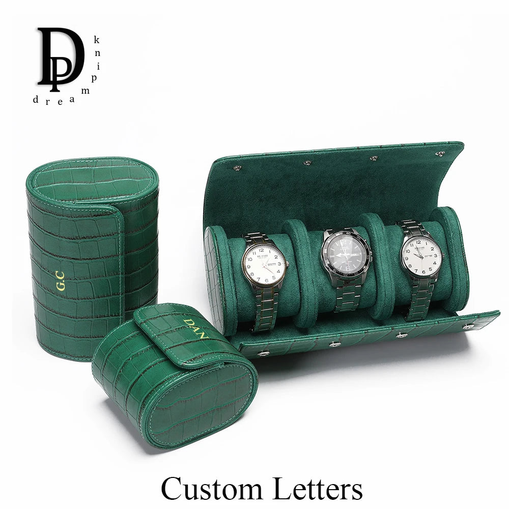 Luxury Crocodile Watch Storage Box Custom Name Travel 1 2 3 Slots Watches Roll Aligator PU Leather Brand Watch Display Case Bag
