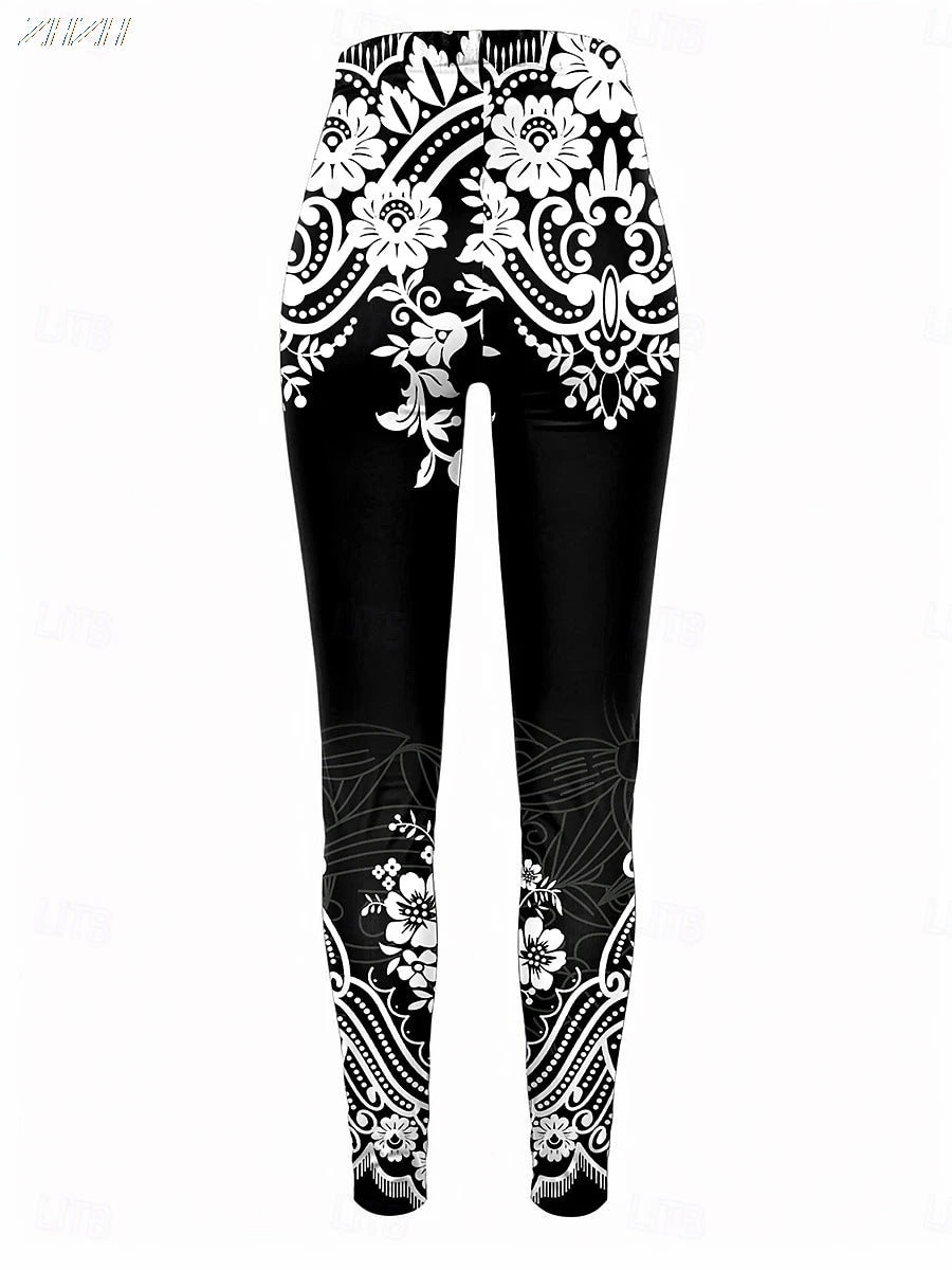 Women's Leggings Ethnic Style Prints Outdoor Trousers Polyester Spandex Stretch Elastic Waist,Control Fall Winter Streetwear