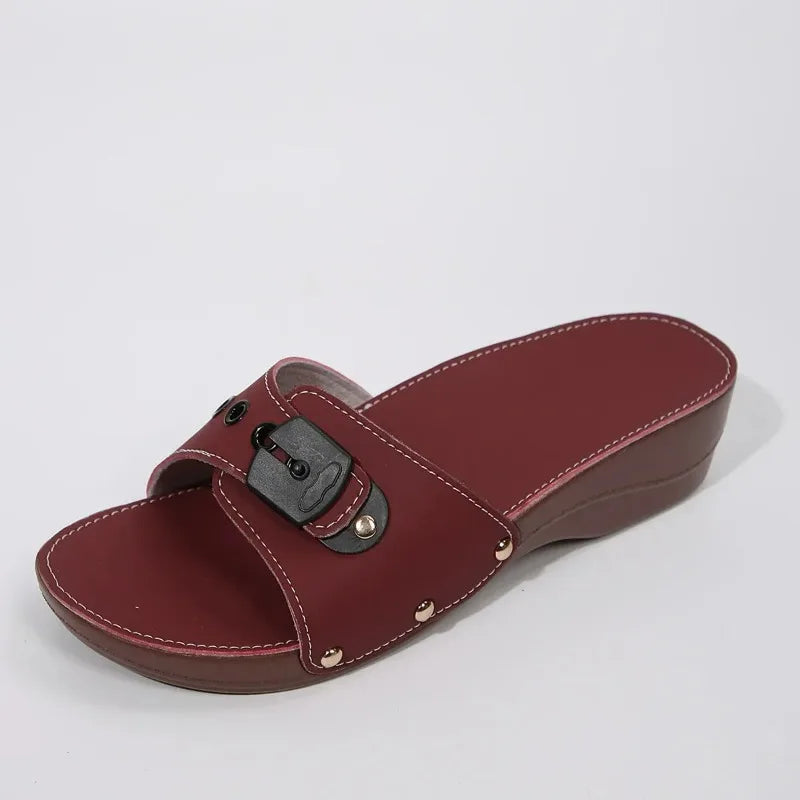 Women Platform Slippers Summer New Women Slip on Adjustable Belt Buckle Rivet Wedge Heel Sandals Female Casual Beach Shoes