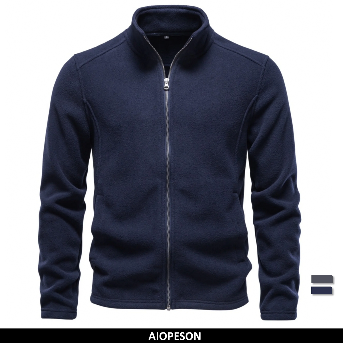AIOPESON Men's Fleece Jacket Full Zip Stand Collar Solid Color Polar Fleece Outerwear Autumn Winter Outdoor Casual Light Coat