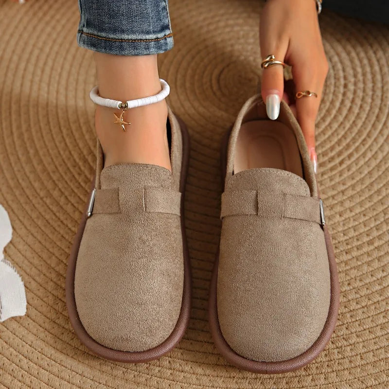 2025 New Thick Bottoming Women's Retro Spring and Autumn  Loafers Flat Non-slip with Skirt Soft Sole Single Shoes Женская Обувь