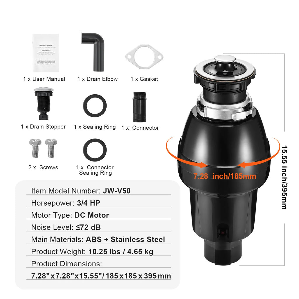 SucceBuy Garbage Disposal 1,1/2,3/4HP Continuous Feed Food Waste Disposer EZ Connect Food Waste Grinding System for Kitchen Sink