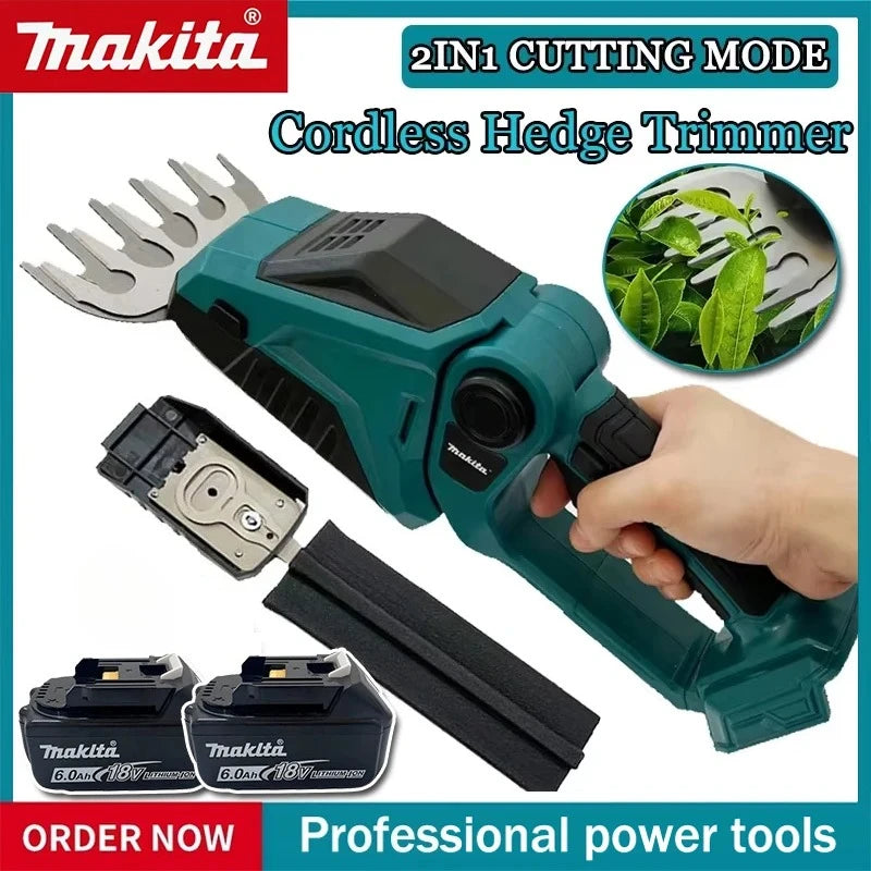 Makita for Garden Cordless Hedge Trimmer 2-in-1 Mini Handheld Electric Grass Shears Operated Shrubbery Trimmer