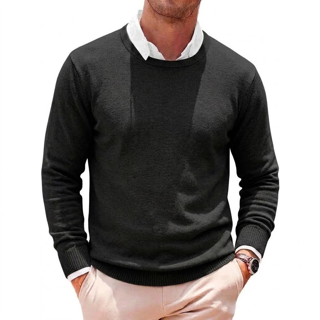 Mens Casual Crew Neck Knit Pullover Fall Cozy Jumper Refined Long Sleeve Business Knit Top Winter Outerwear Knit Office Apparel
