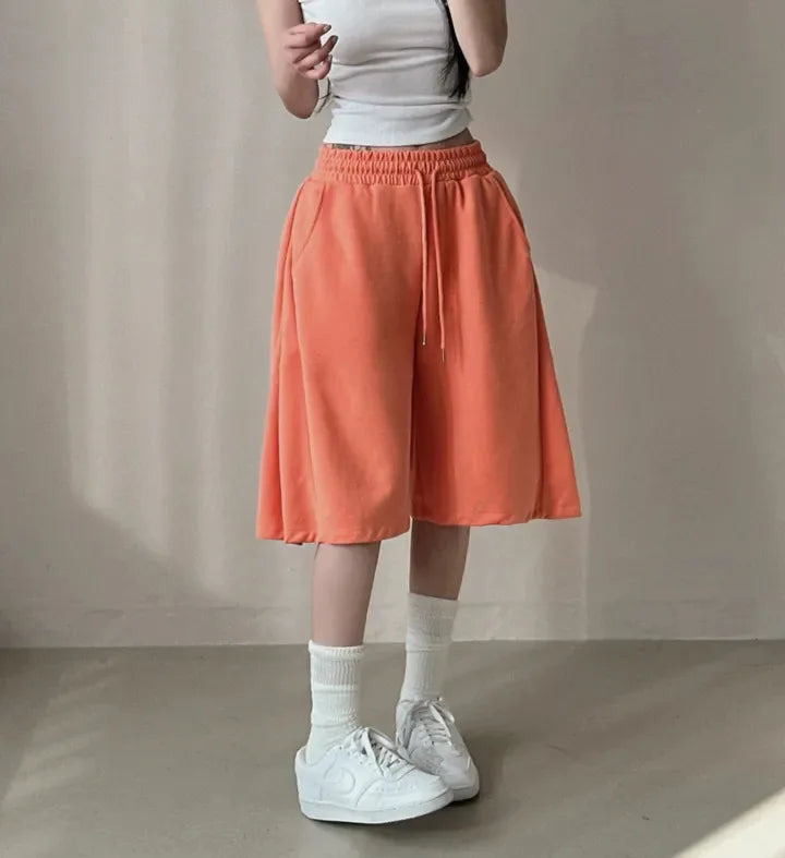 Summer Drawstring Wide Leg Shorts Women Fitness Running Loose Casual Large Sports Shorts Sweat Short High Elastic Lace Up Pants