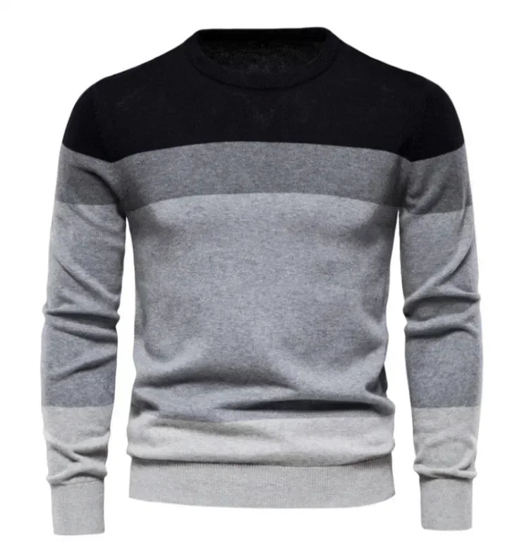 Pop European And American Young Men's Casual Knitted Sweater. New Autumn And Winter Style Striped Pullover Base Layer.