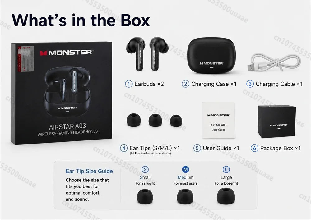 Monster A03 ANC Earbuds Bluetooth 6.0 Active Noise Cancelling Headphones Powerful Deep Bass Sport TWS Wireless Earphone with Mic