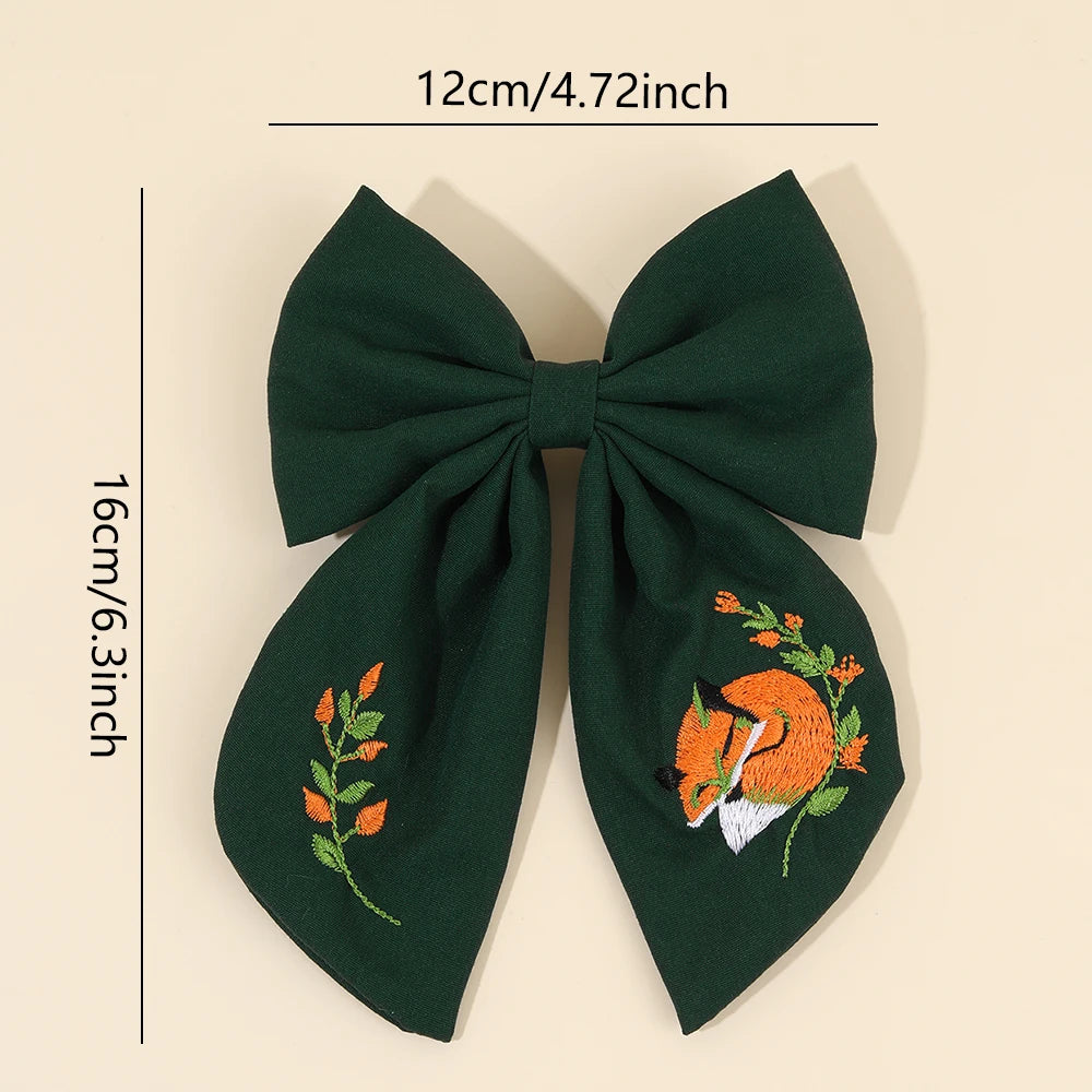 Cartoon Hedgehog Bow Hair Clip For Girls Elegant Handmade Flower Fox Embroidery Hairpins  New Trendy Headwear Hair Accessories