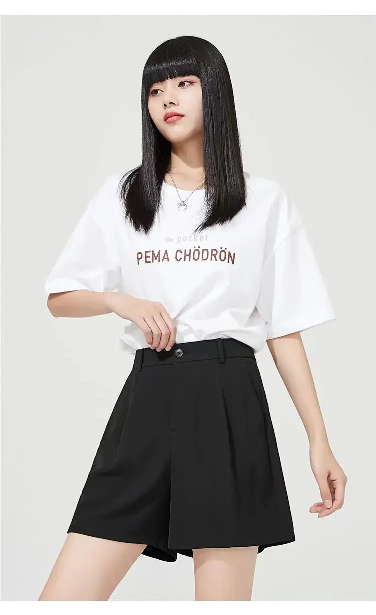 Suit Shorts Women Wear Loose Waist Tight Waist High Thin Loose Straight Leisure A -line Wide -legged Female Three -point Pants