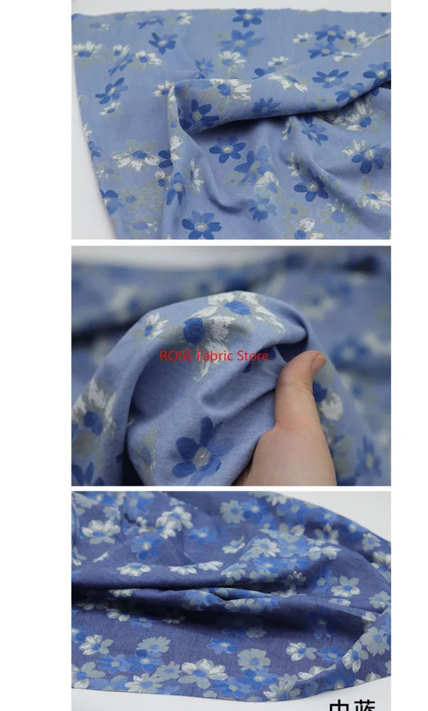 High-quality Delicate floral print denim For coats, shirts, pants, bags, DIY hand sewing, designer fabrics