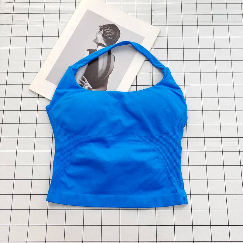 Women's Halter Neck Backless Camisole Sports Set with Padded, Shockproof Yoga Tank Top for Gym Fitness Workout & Daily Outdoor W