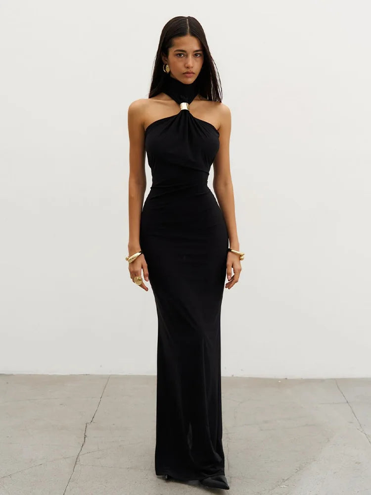 CNYISHE Solid Halter Elegnt Sleeveless Evening Party Women Dresses Hip Wrap Sexy Club Fashion Outfits Female Vesstidos Robes