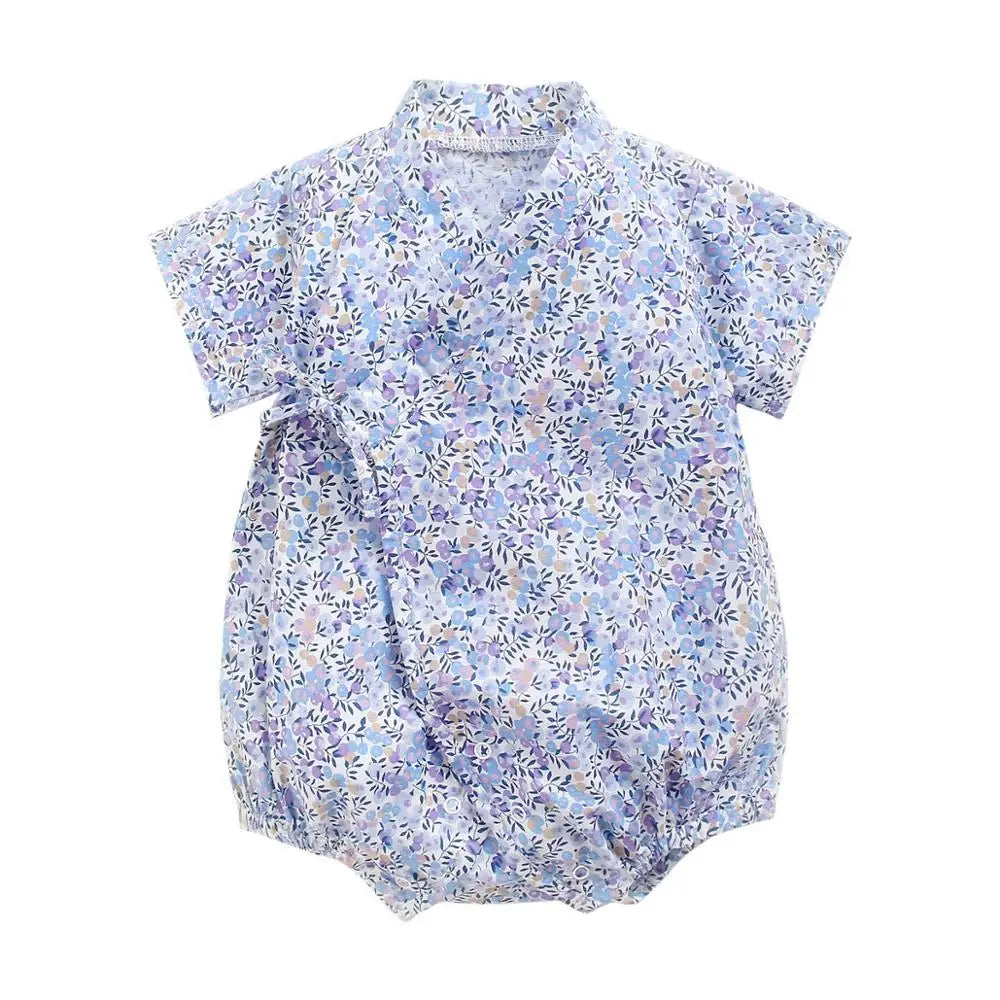 0-18M Summer Baby Girl Boys Clothing  Rompers Jumpsuit Short-sleeved Floral Print  Cute Soft Newborn Infant Baby Kimono Playwear