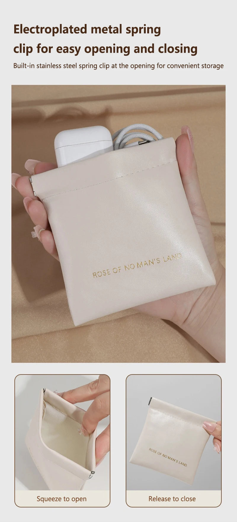 Automatic Closed Purse Bag Mini PU Separate Earphone Charging Cable Storage Bag Portable Zero Wallet Coin Lipstick Storage Bag