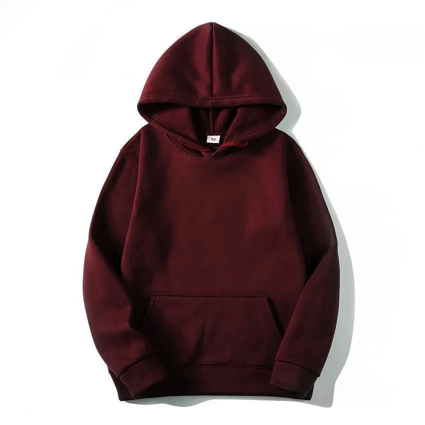 2025 unisex hooded sweatshirt men's solid color sweatshirt men's and women's long sleeved plug-in pocket pullover