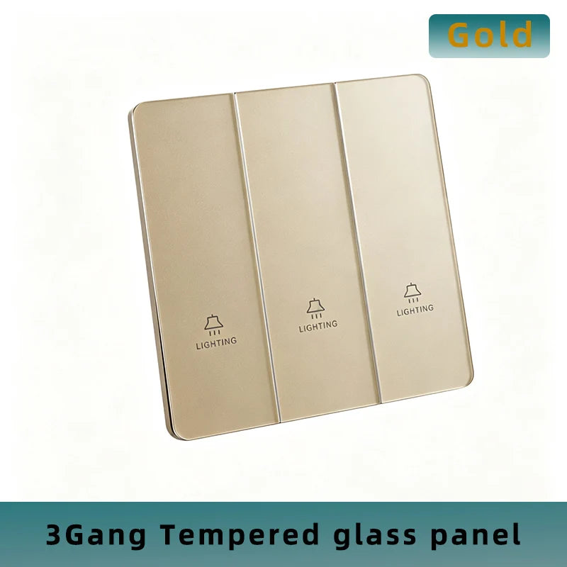 Wall Lamp Switch Panel Tempered Glass International Switch 1/2/3/4 Gang 1/2 Way Steel Rocker Light Switch On/Off Stair Switch