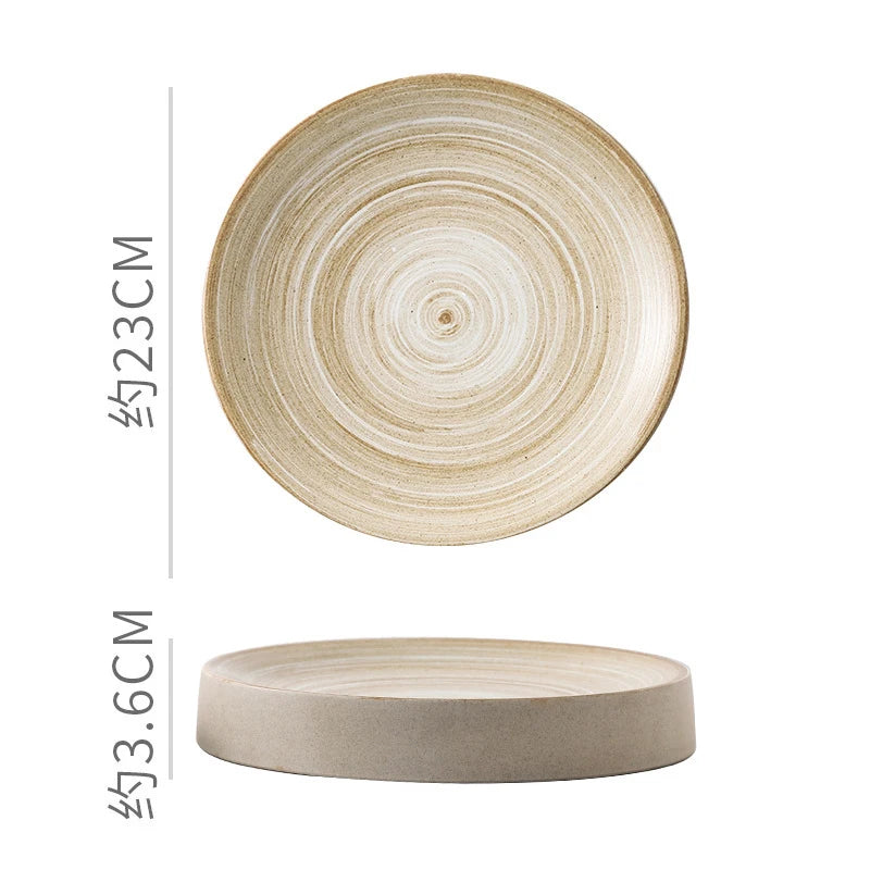 Vintage Round Ceramic Plate Creative Dessert Dim Sum Plate Pastry Plate Steak Plates Sushi Plates Molecular Cuisine Tableware