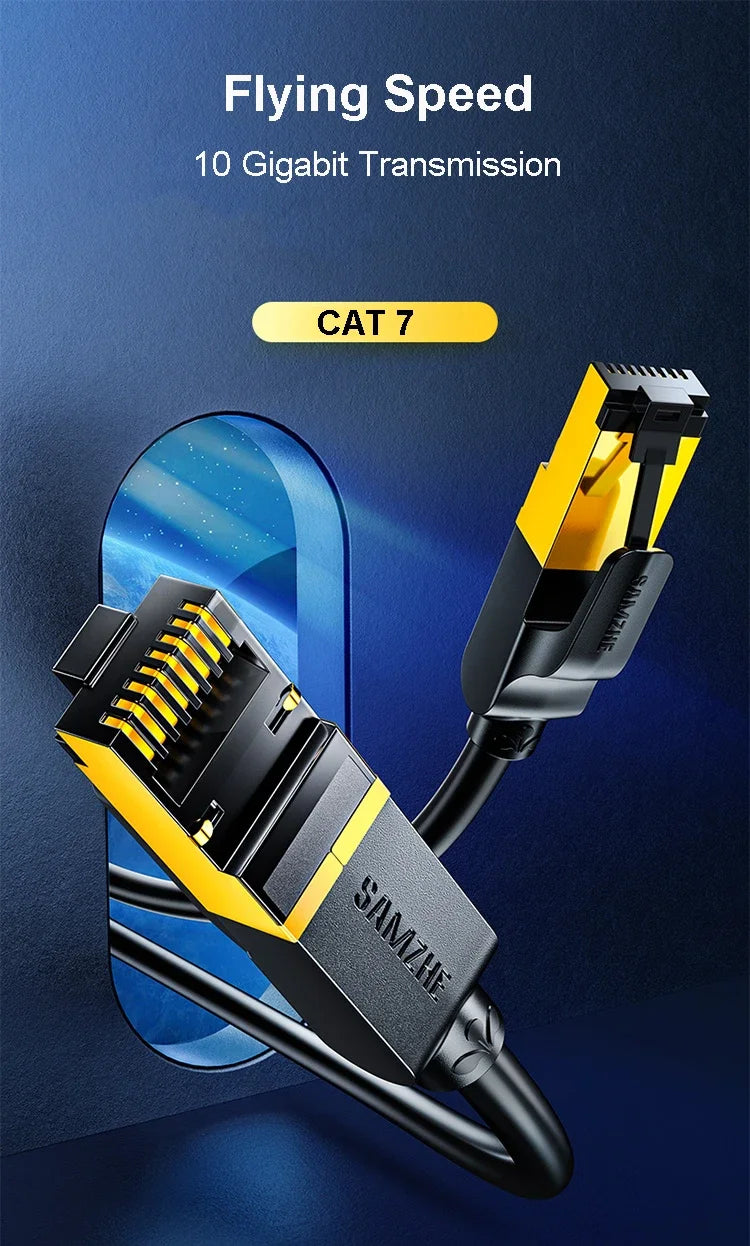 Samzhe Cat7 Heavy Duty High Speed 10Gbps Internet Network Cable Professional LAN Cable Shielded for Gaming Streaming Home Office