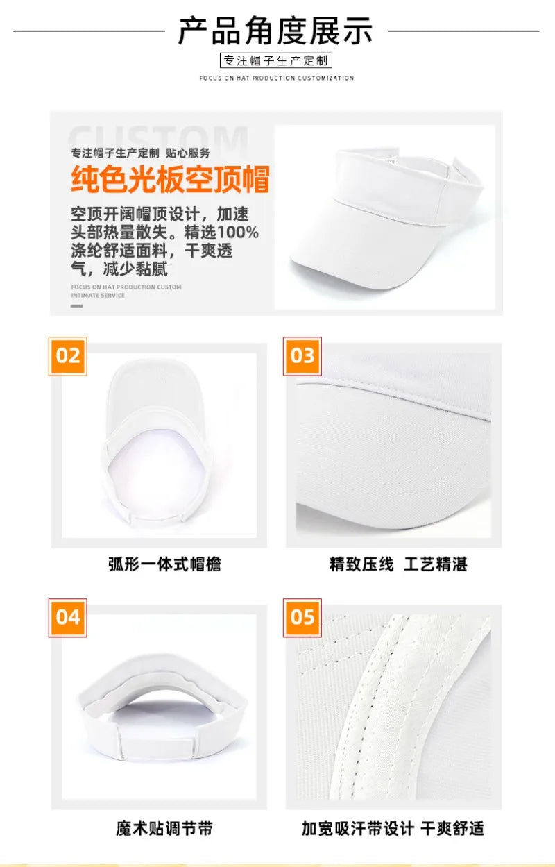 Solid Color Blank Sports Sun Hat Lightweight Breathable Adjustable Empty Top Visor for Golf Running Cycling Beach Summer Outdoo