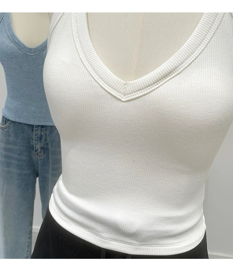 American Style Sexy V-neck Neck Hanging Vest Women's Slim Fit Summer New Unique Beautiful Small Strap Nylon Fabric Breathable
