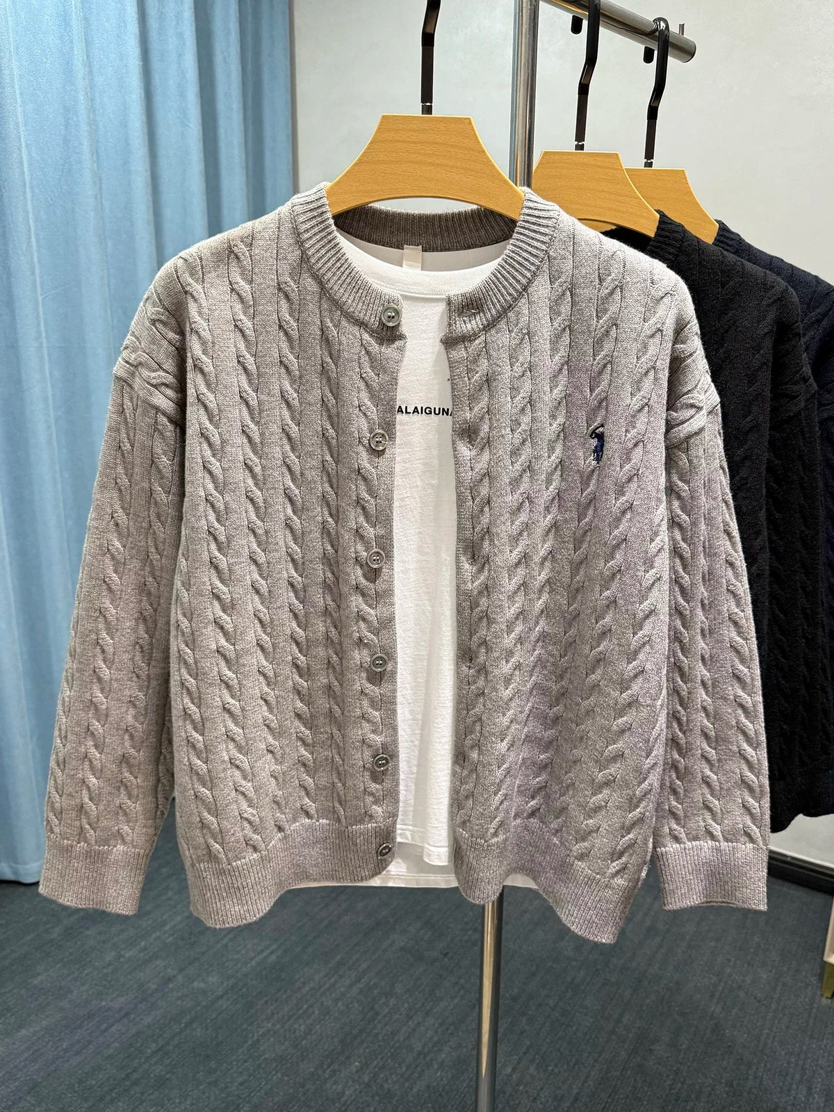 Luxury Brand Jacquard Round Neck Sweater Cardigan Men's Autumn Winter Trend Classic Paul Embroidery Loose Casual Knitted Coat