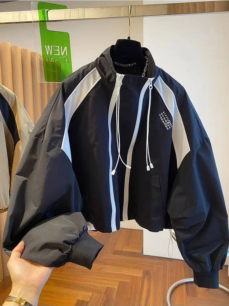 Casual Two Zippers Windbreaker for Women Loose Stand Collar Thin Outdoor Jacekts Women Spring Autumn Wind Jacekts Outerwears